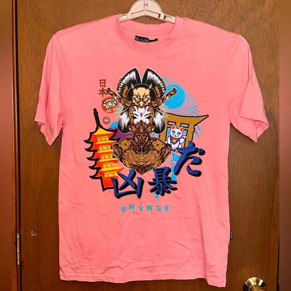 NWT Black Pike Japanese Geisha‎ Cat Graphic T Shirt Pink Size S Small Savage